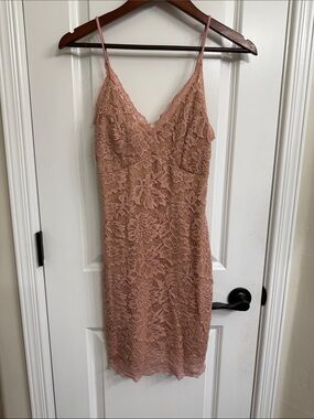 hello miss Blush Lace Slip Dress
